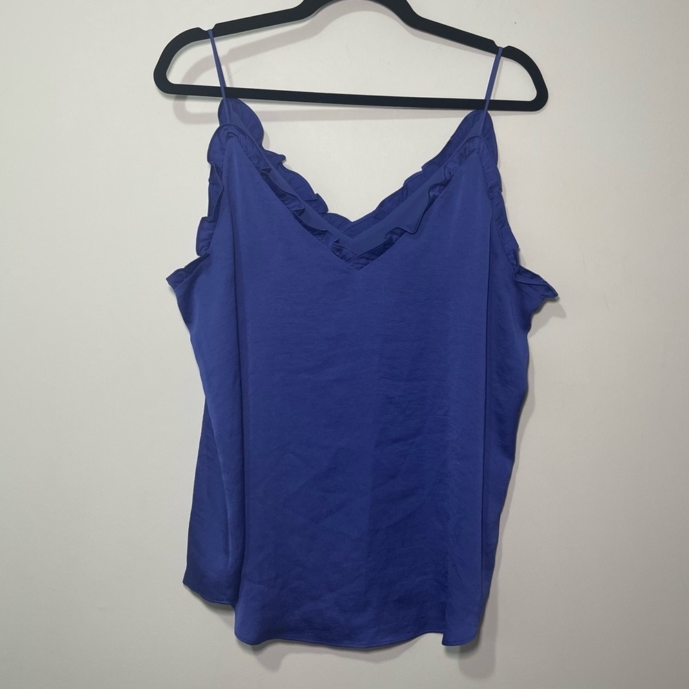 Express Women’s Royal Blue Ruffle Trim V-Neck business casual Cami Tank Top in L